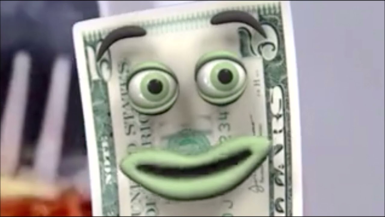 Dollar bill with eyes and mouth